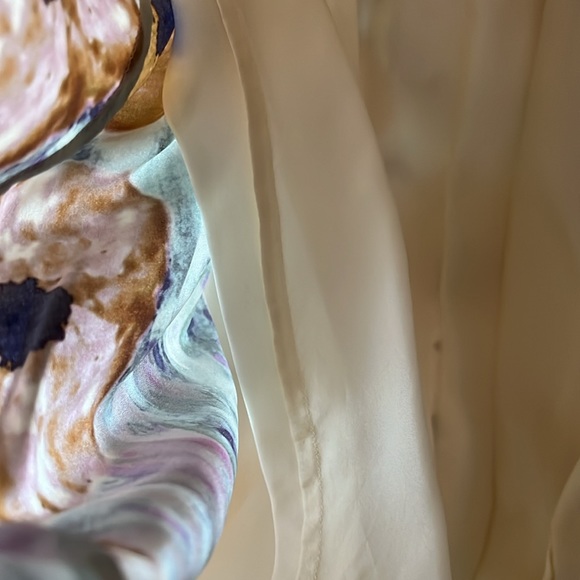 Theory Pastel Watercolor Floral 100% Silk Ruffle Tie Waist Dress 4 - Picture 14 of 14